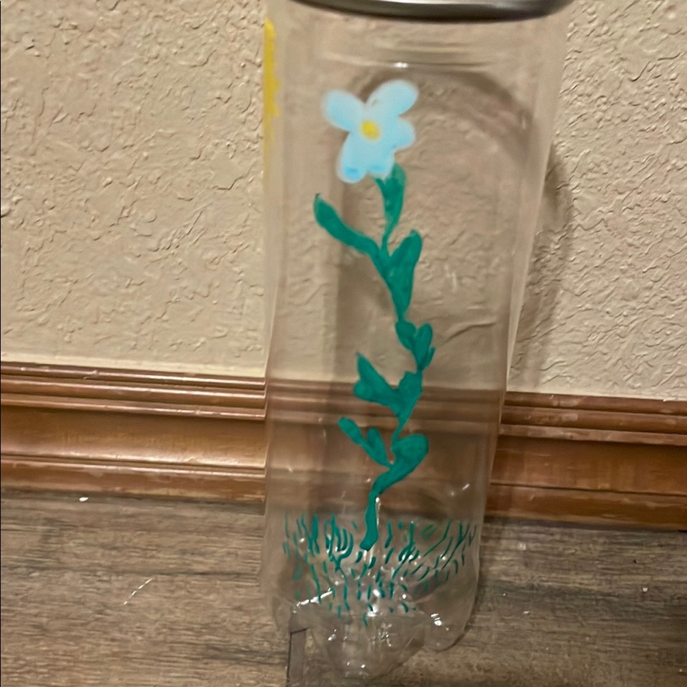 Hand-Painted Clear plastic Vase with Blue Flower Design